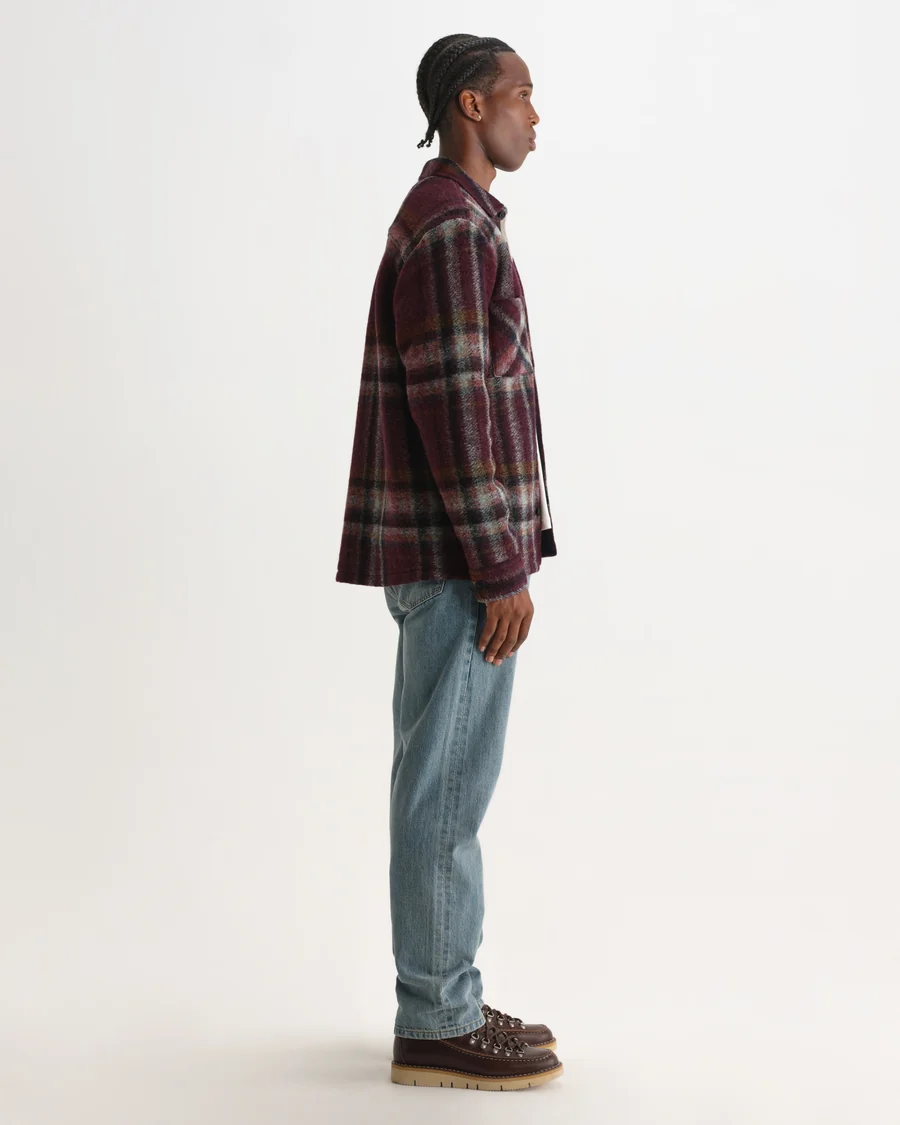 WAX LONDON - WHITING - BURGUNDY AND MULTICOLOUR LEX WOOL BLEND CHECK OVERSHIRT