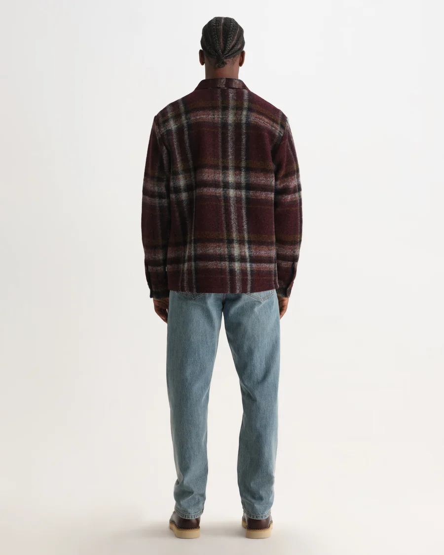 WAX LONDON - WHITING - BURGUNDY AND MULTICOLOUR LEX WOOL BLEND CHECK OVERSHIRT