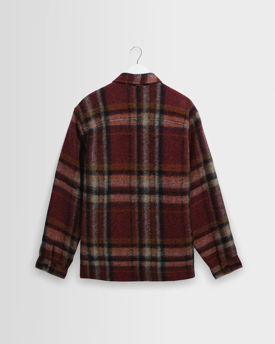 WAX LONDON - WHITING - BURGUNDY AND MULTICOLOUR LEX WOOL BLEND CHECK OVERSHIRT