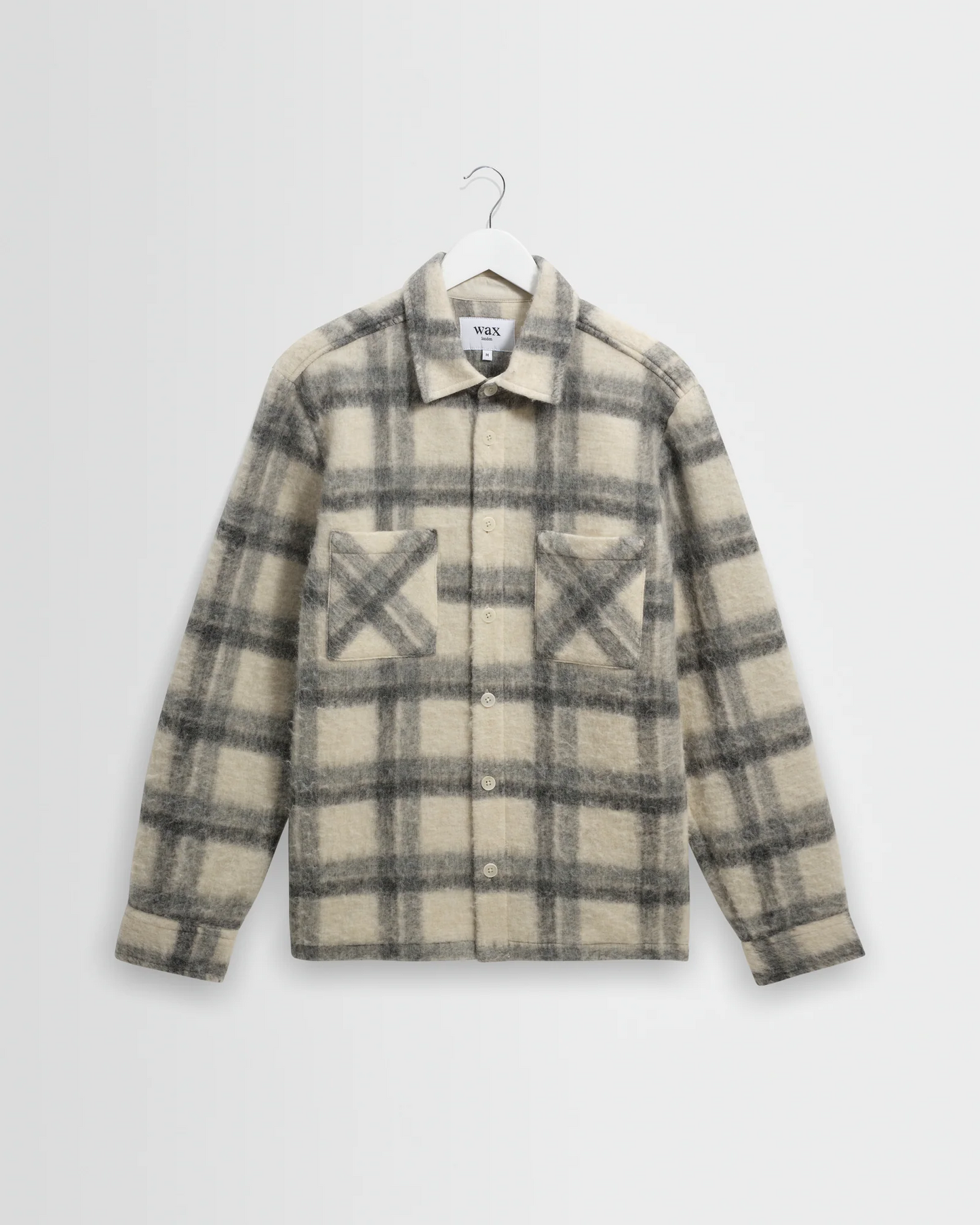 WAX LONDON - WHITING - ECRU AND GREY CHECK WOOL BLEND OVERSHIRT