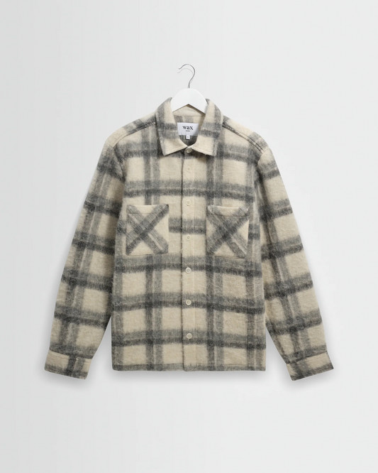 WAX LONDON - WHITING - ECRU AND GREY CHECK WOOL BLEND OVERSHIRT