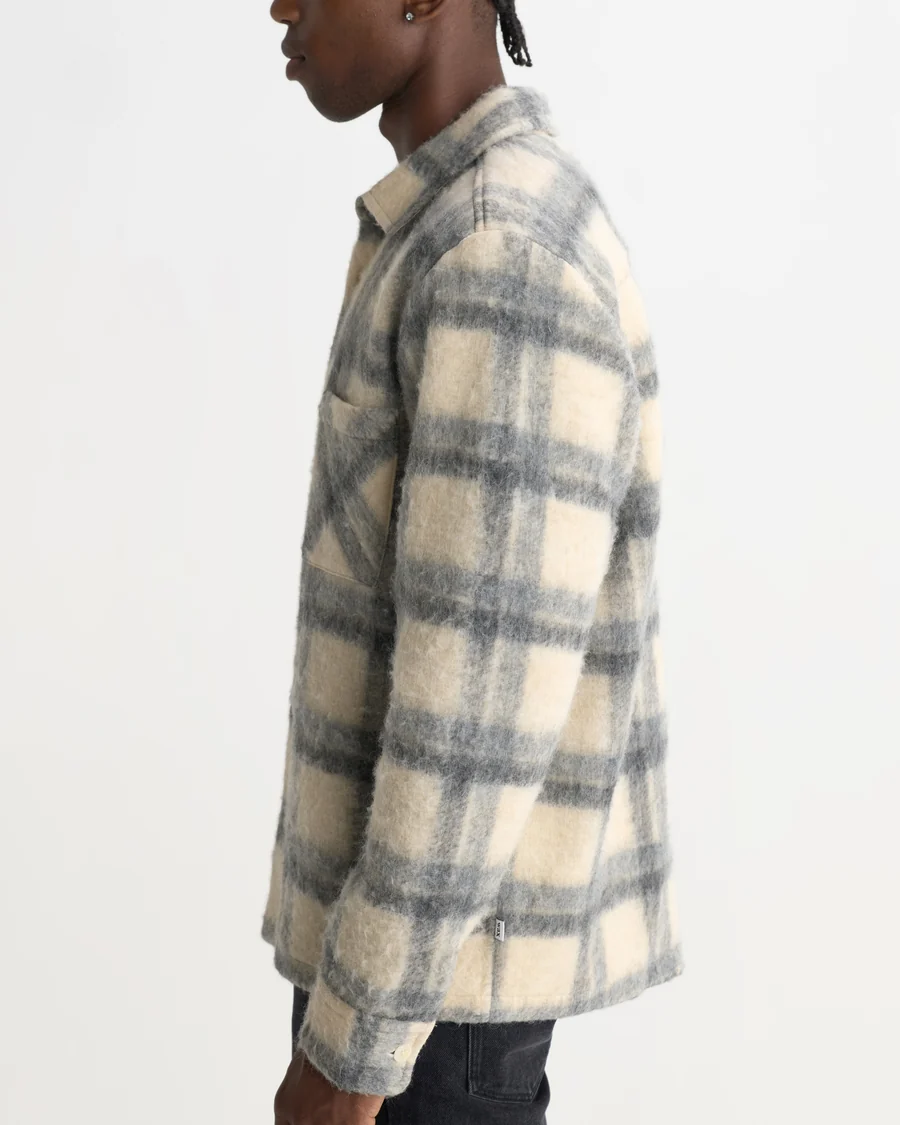 WAX LONDON - WHITING - ECRU AND GREY CHECK WOOL BLEND OVERSHIRT