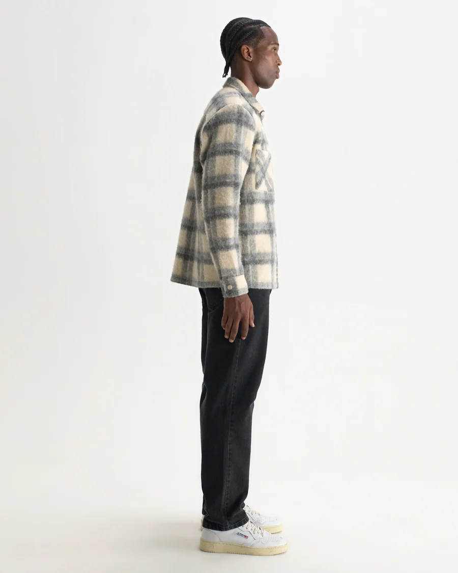 WAX LONDON - WHITING - ECRU AND GREY CHECK WOOL BLEND OVERSHIRT