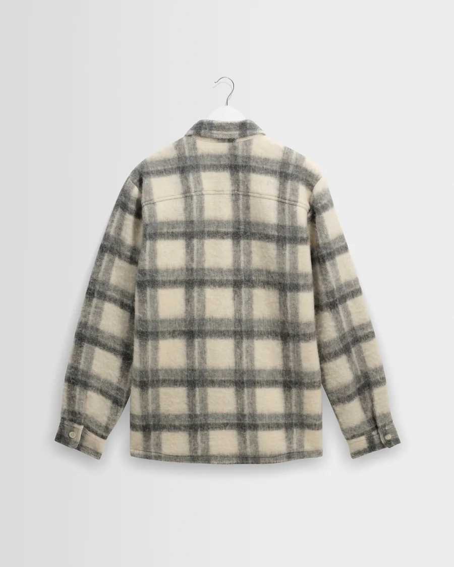 WAX LONDON - WHITING - ECRU AND GREY CHECK WOOL BLEND OVERSHIRT