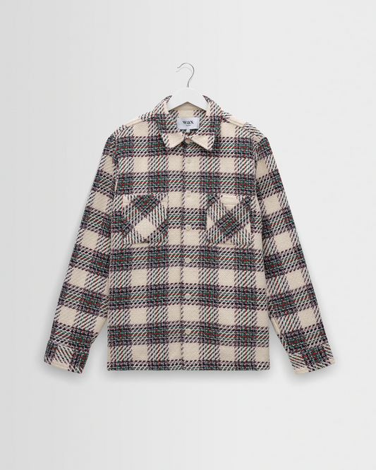 WAX LONDON - WHITING - ECRU AND GREEN HUTTON CHECK OVERSHIRT