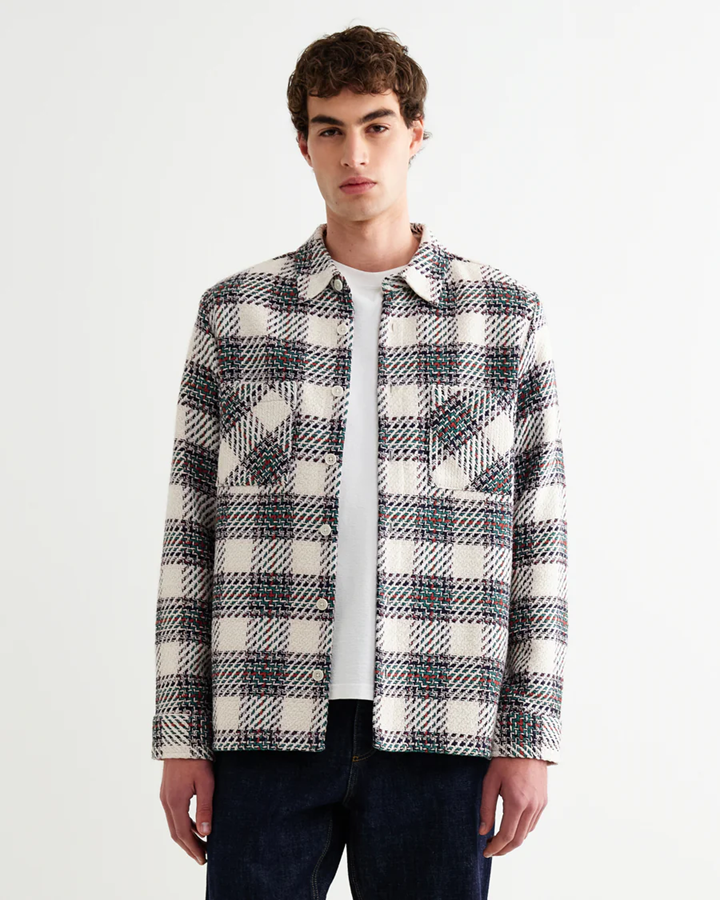 WAX LONDON - WHITING - ECRU AND GREEN HUTTON CHECK OVERSHIRT