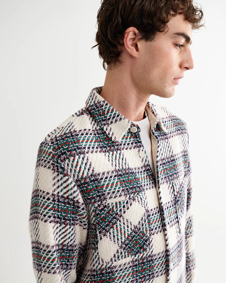 WAX LONDON - WHITING - ECRU AND GREEN HUTTON CHECK OVERSHIRT