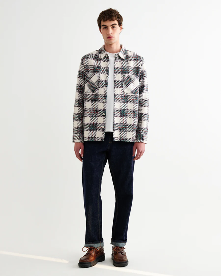 WAX LONDON - WHITING - ECRU AND GREEN HUTTON CHECK OVERSHIRT