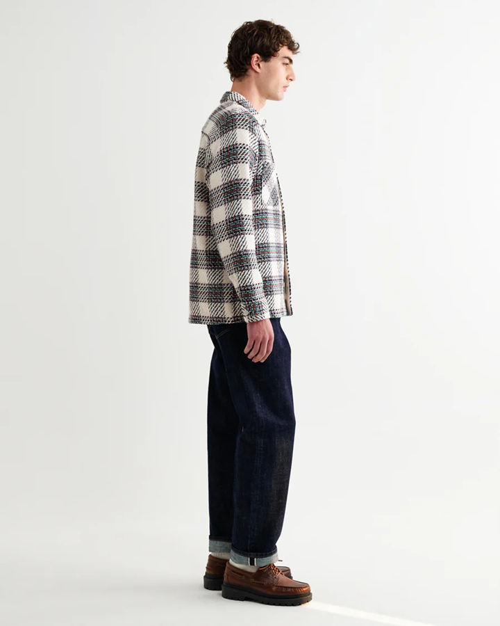WAX LONDON - WHITING - ECRU AND GREEN HUTTON CHECK OVERSHIRT