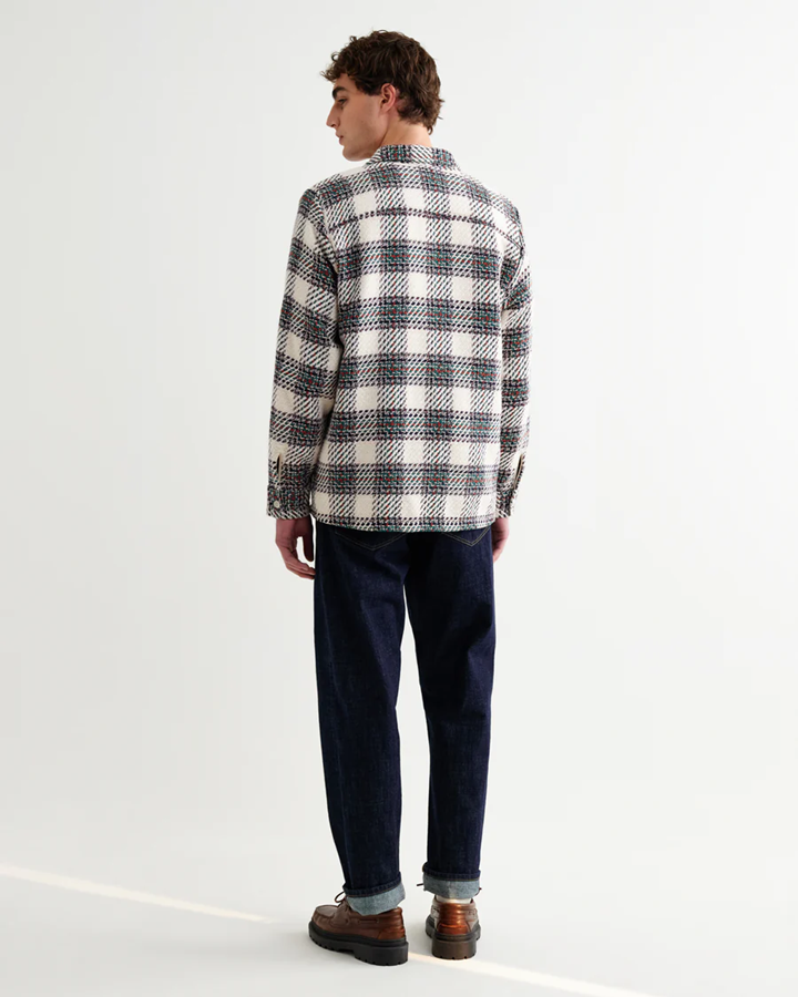 WAX LONDON - WHITING - ECRU AND GREEN HUTTON CHECK OVERSHIRT