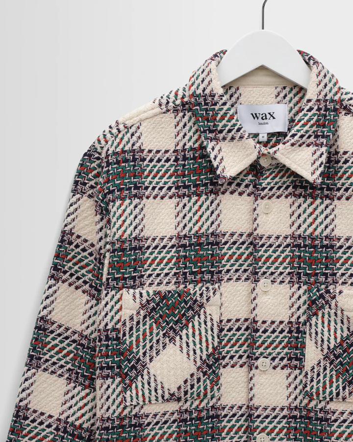 WAX LONDON - WHITING - ECRU AND GREEN HUTTON CHECK OVERSHIRT