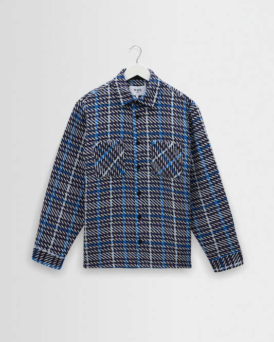 WAX LONDON - WHITING - NAVY AND BLUE HOUNDSTOOTH WEAVE OVERSHIRT