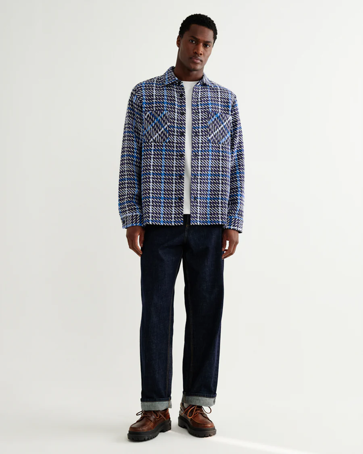 WAX LONDON - WHITING - NAVY AND BLUE HOUNDSTOOTH WEAVE OVERSHIRT