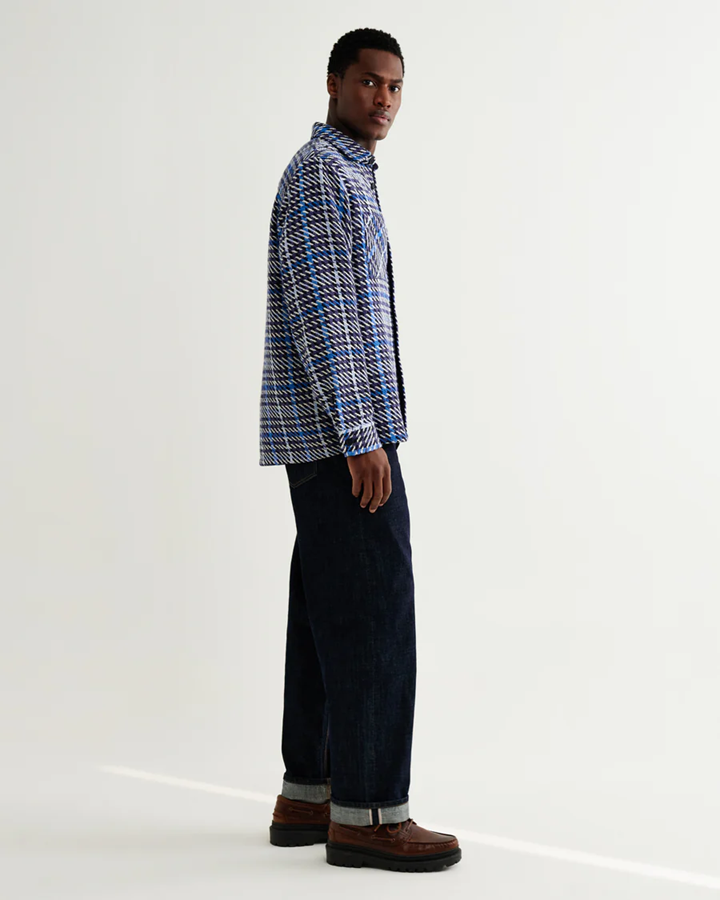 WAX LONDON - WHITING - NAVY AND BLUE HOUNDSTOOTH WEAVE OVERSHIRT