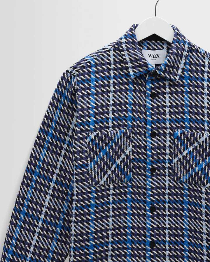 WAX LONDON - WHITING - NAVY AND BLUE HOUNDSTOOTH WEAVE OVERSHIRT
