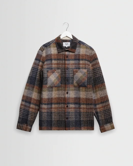 WAX LONDON - WHITING - OATMEAL AND MULTICOLOUR CHECK WOOL BLEND OVERSHIRT