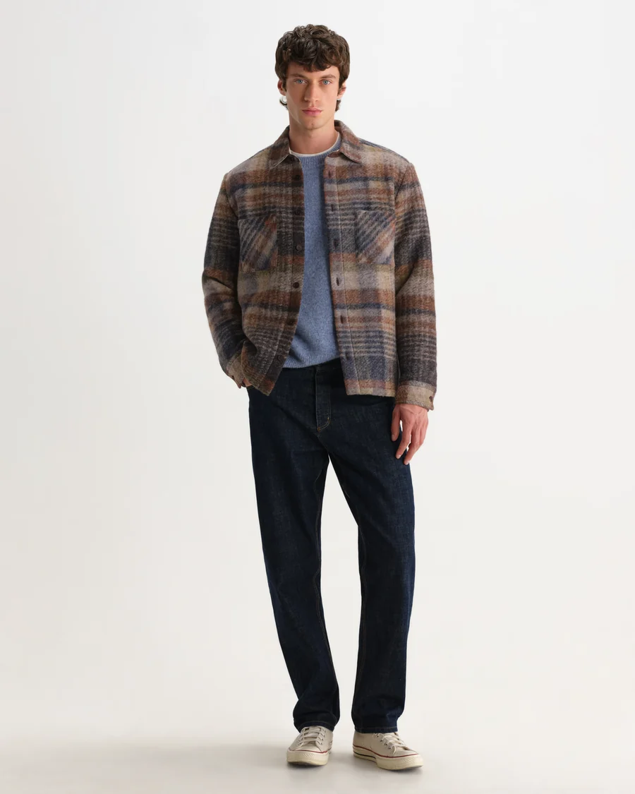 WAX LONDON - WHITING - OATMEAL AND MULTICOLOUR CHECK WOOL BLEND OVERSHIRT