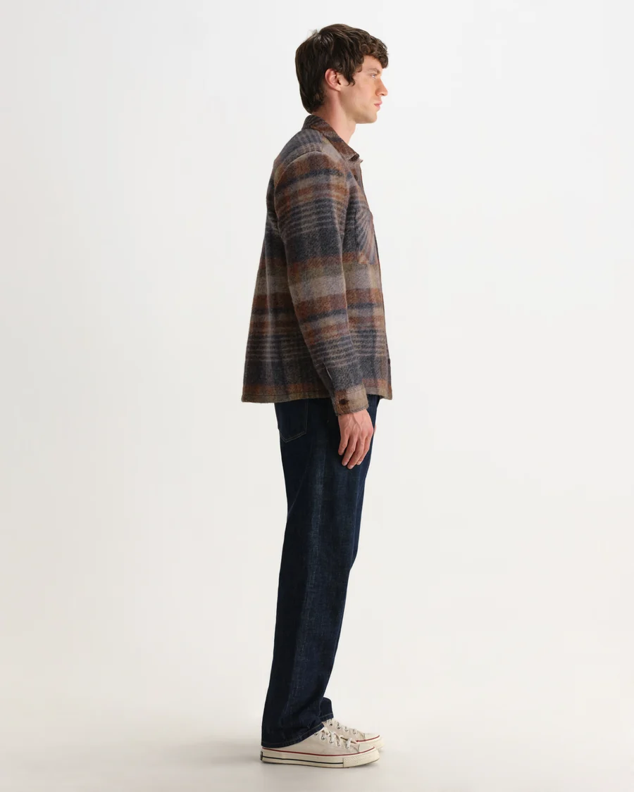 WAX LONDON - WHITING - OATMEAL AND MULTICOLOUR CHECK WOOL BLEND OVERSHIRT