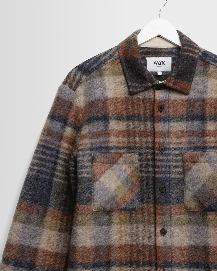 WAX LONDON - WHITING - OATMEAL AND MULTICOLOUR CHECK WOOL BLEND OVERSHIRT