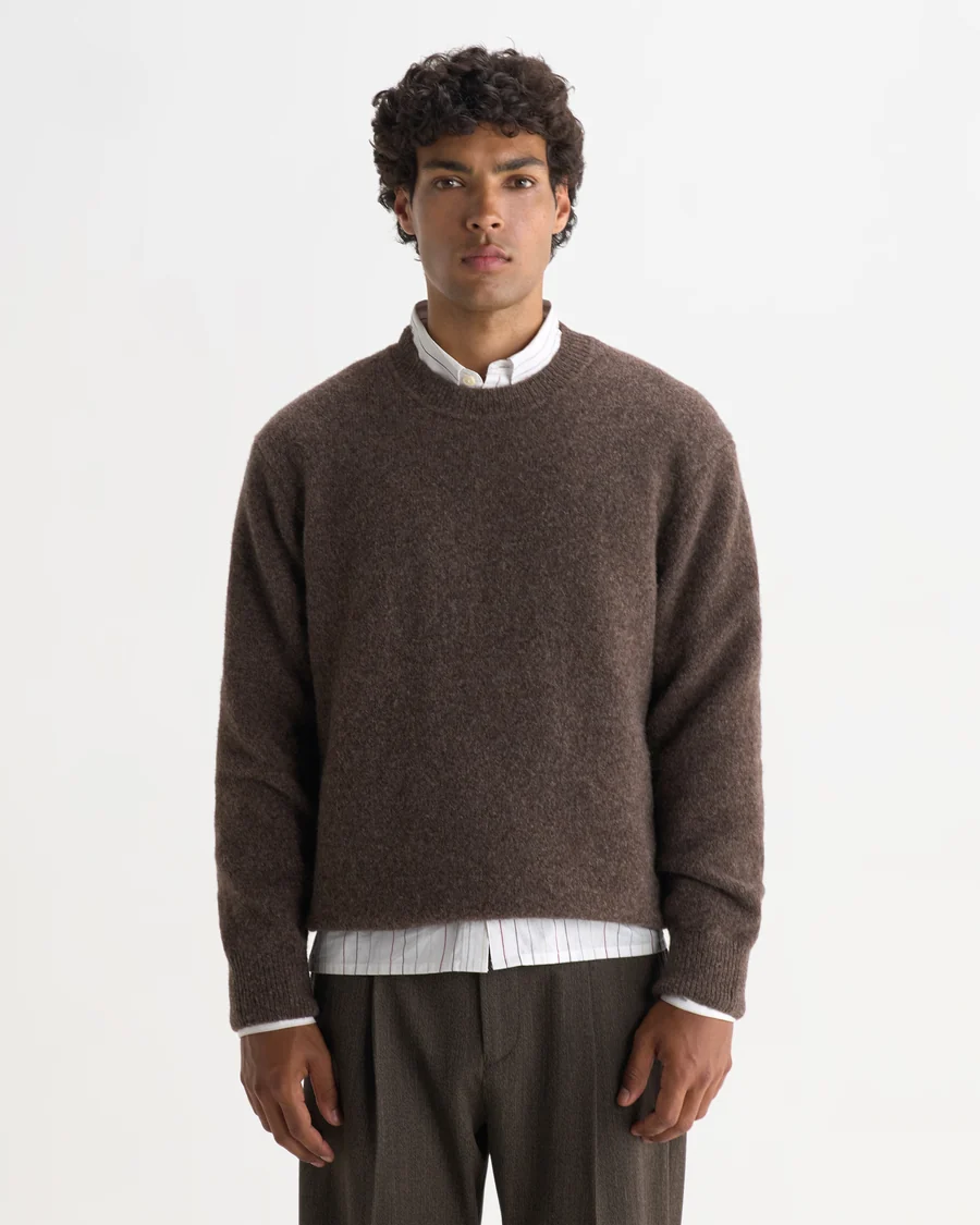 WAX LONDON - WILDE - CHOCOLATE BROWN FLUFFY WOOL CREWNECK
