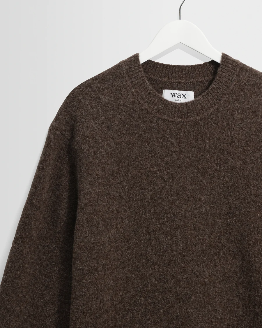 WAX LONDON - WILDE - CHOCOLATE BROWN FLUFFY WOOL CREWNECK